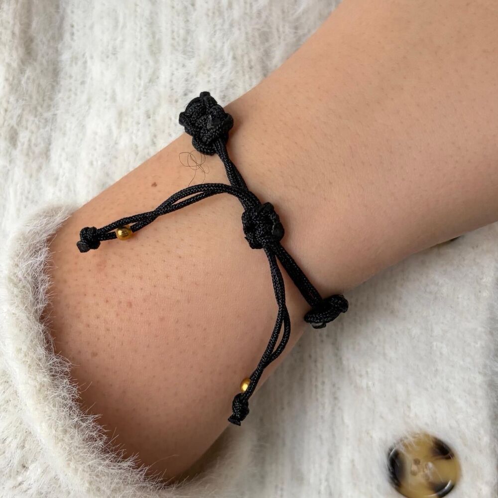 Black Braided Cord Anchor Bracelet Gold Tone Nautical Adjustable Rope - Picture 6 of 8